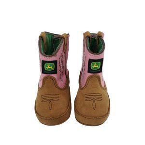 New John Deere Girls JD0185 Brown Leather Round Toe Mid Calf Western Boots